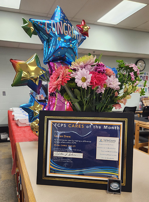 fcps cares certificate and flowers